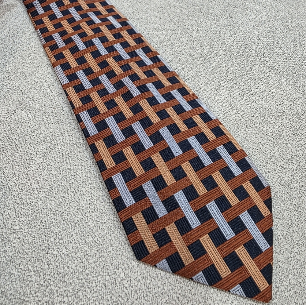 Lineage Elegant Woven Pattern Tie - Blue, Brown, Gray